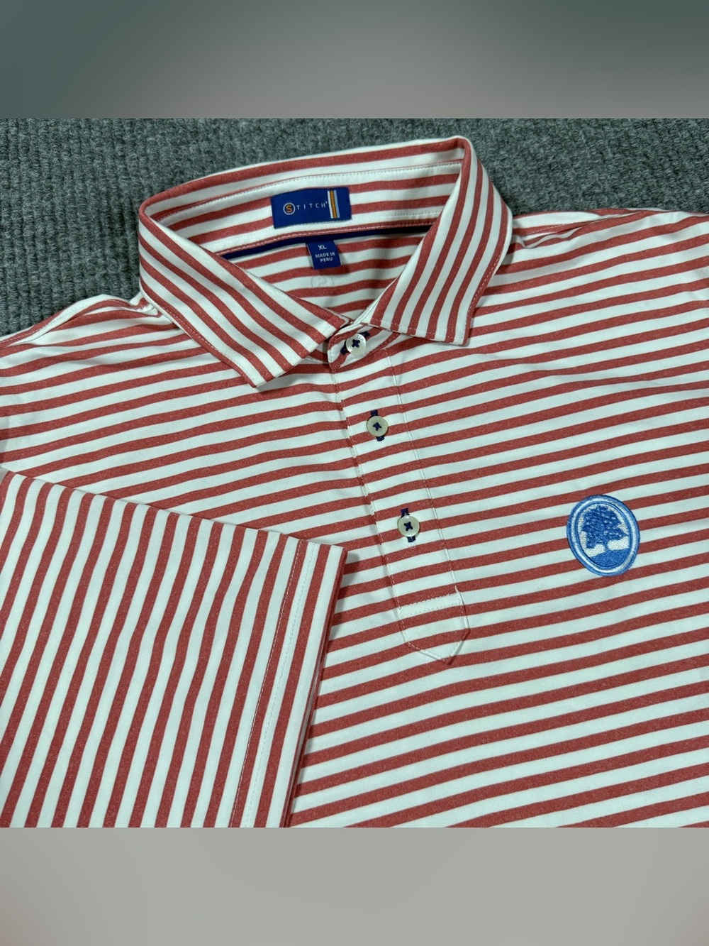 Stitch Golf Polo Shirt Mens XL Coral Pink White Striped Performance Stretch Tee